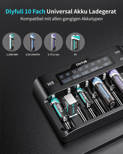 Dlyfull Universal 10-fach Akkuladegerät – Schnellladung