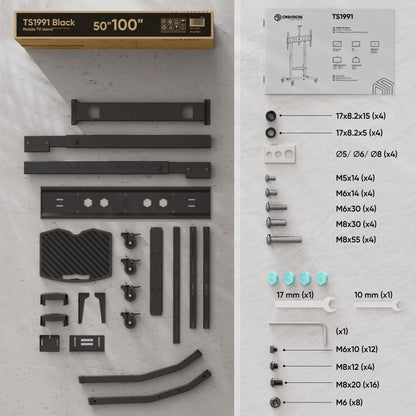 ONKRON TS1991-B TV Ständer rollbar für 50-100 Zoll – Schwarz