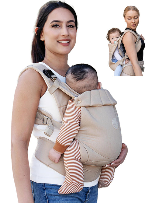 Grownsy Babytrage mit Kopfstütze, ergonomisch, 3-20 kg, Khaki
