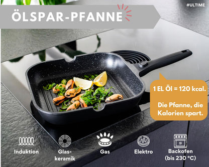 DIVORY Grillpfanne 28 cm mit abnehmbarem Griff, induktionsgeeignet