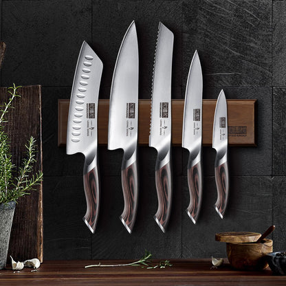 HOSHANHO Küchenmesserset 6-teilig – Carbon Stahl mit Magnethalter