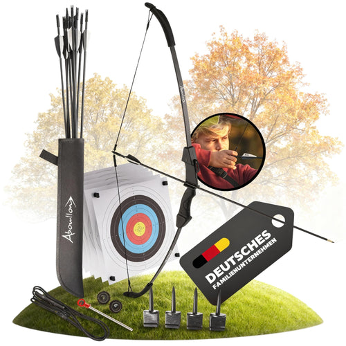 Abowllon Recurvebogen Einsteiger-Set 15 lbs, 106 cm, 10 Pfeile aus Fiberglas mit Köcher und Zielscheiben