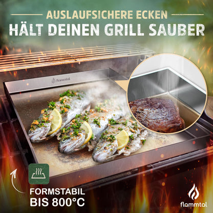 flammtal Grillplatte 4mm Edelstahl Plancha 40x30cm – Set