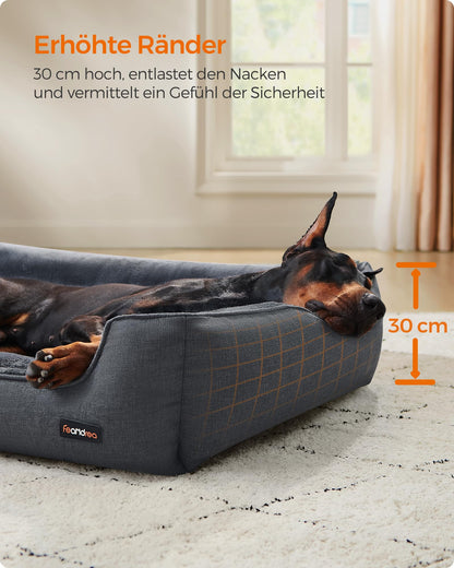Feandrea Hundebett XXL, Leinenoptik, waschbarer Bezug, dunkelgrau