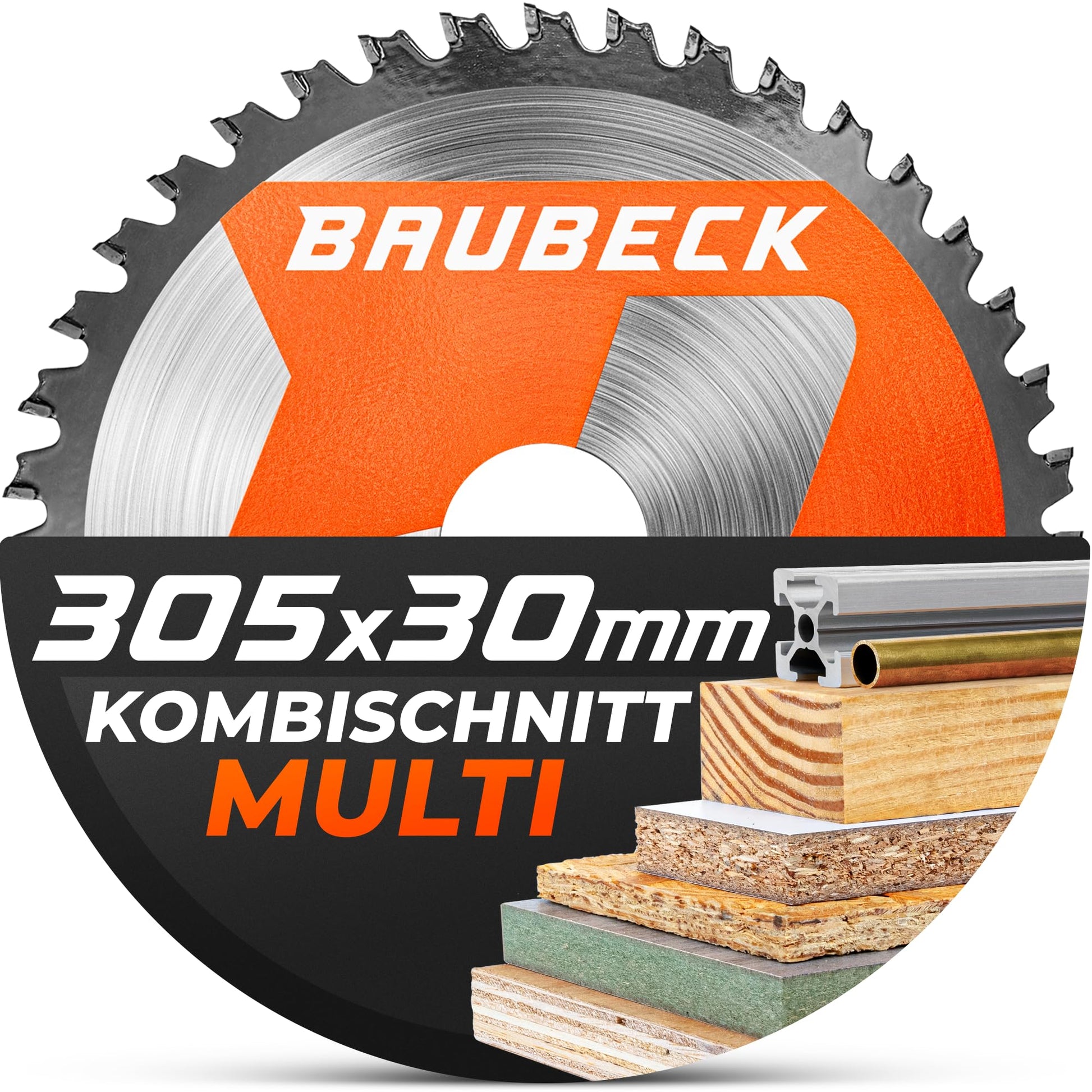 BAUBECK Kreissägeblatt 305x30 mm, 48 Zähne, für Holz und Alu mit 30 mm Bohrung