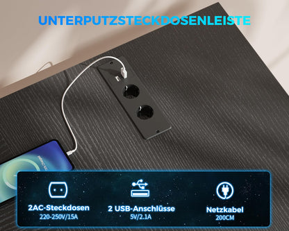 ODK Gaming Eckschreibtisch – reversibel, LED, USB, schwarz