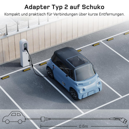 dé Typ 2 auf Schuko Adapter 16 A, Ladeadapter für E-Auto, 0,6 m