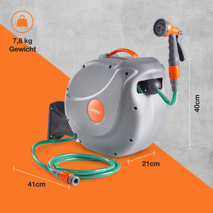 VonHaus Schlauchtrommel 20 m, Wandmontage, automatische Aufrollung