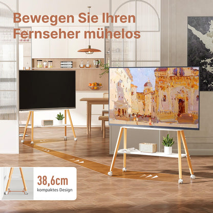 ECOTINY Easel Design TV Ständer mit Rollen – 49-75 Zoll