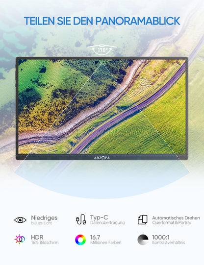 ARZOPA 14.0 Zoll FHD IPS Tragbarer Gaming Monitor - HDMI/USB-C