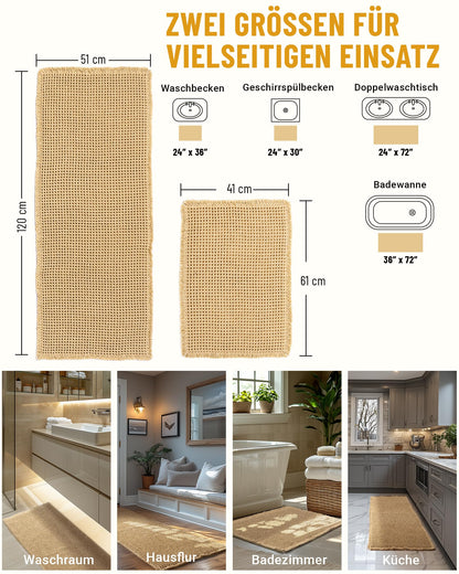 Furicher Badteppich Set 2-teilig, rutschfest, waschbar, Boho-Stil
