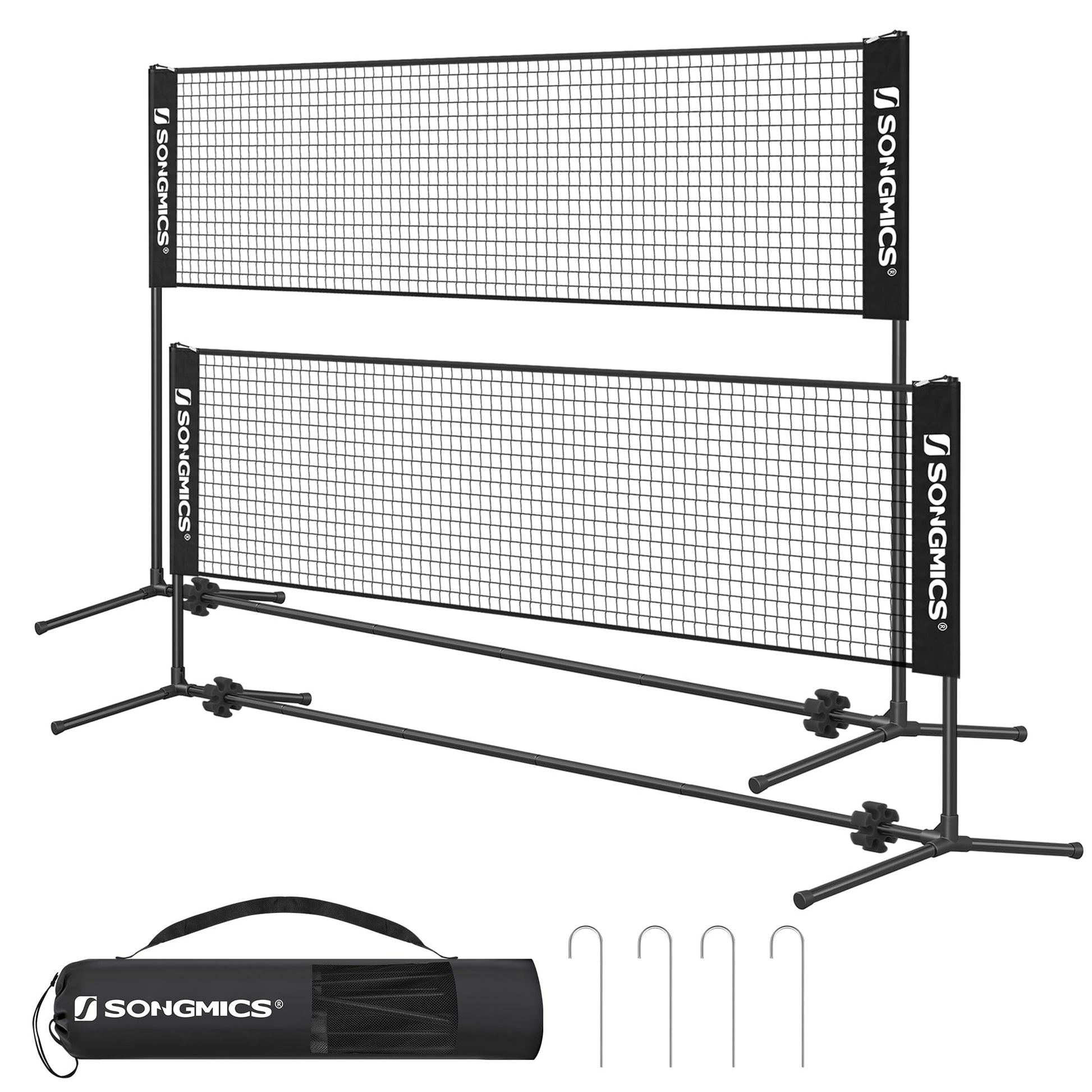 SONGMICS Badminton-Netz 3 m höhenverstellbar, tragbar, schwarz, mit dreieckiger Standbasis