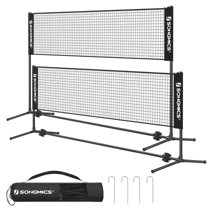 SONGMICS Badminton-Netz 3 m höhenverstellbar, tragbar, schwarz, mit dreieckiger Standbasis