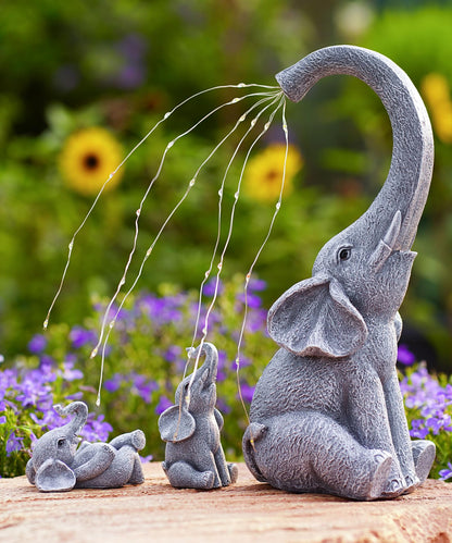Yeomoo Elefanten Gartenfigur mit Solar-Lichterkette für Aussen
