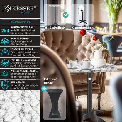 KESSER 2in1 Klapp-Stehtisch höhenverstellbar – Husse Marmor