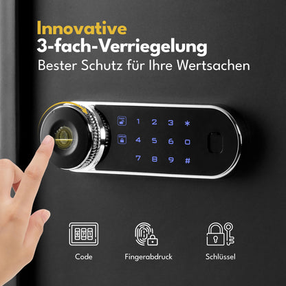 LEBENLANG 43L Möbeltresor – Fingerabdrucksensor & Zahlenschloss