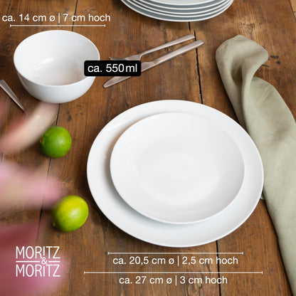 Moritz & Moritz BASIC 36-tlg. Geschirrset 12 Pers. Porzellan Weiss