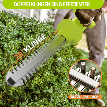 VOERJIA Akku Heckenschere 20 Zoll, 750 W, 21 V, 2 x 2000 mAh Akkus