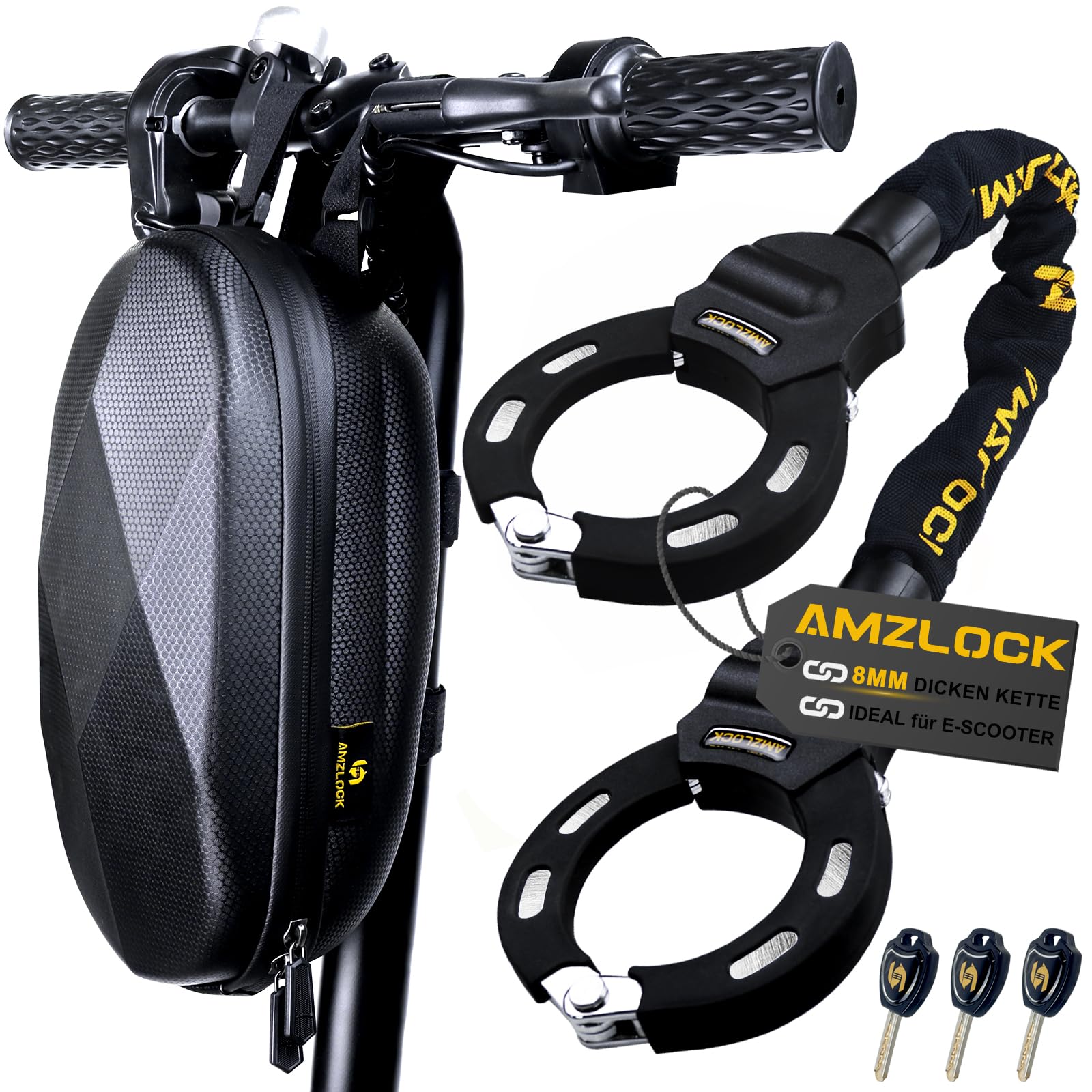 AMZLOCK E-Scooter Schloss 8 mm Kettenschloss mit Handschellenschloss, Silikonüberzug und wasserdichter Tasche