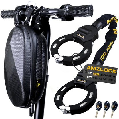AMZLOCK E-Scooter Schloss 8 mm Kettenschloss mit Handschellenschloss, Silikonüberzug und wasserdichter Tasche