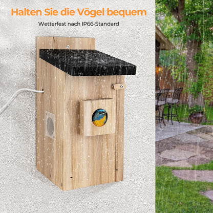 RAINBEAN Nistkasten mit Kamera, 4 MP Vogelhaus aus Zedernholz mit WLAN