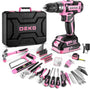 DEKO Werkzeugkoffer 186-teilig mit Akku-Bohrschrauber 20 V rosa, Werkzeuge aus CR-V-Stahl
