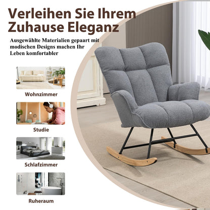 Aunekiv Schaukelstuhl Teddystoff Gepolstert – Dunkelgrau