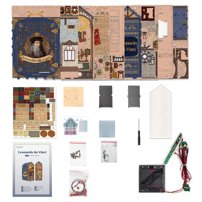Tonecheer Leonardo da Vinci Book Nook 3D Puzzle LED Staubschutz