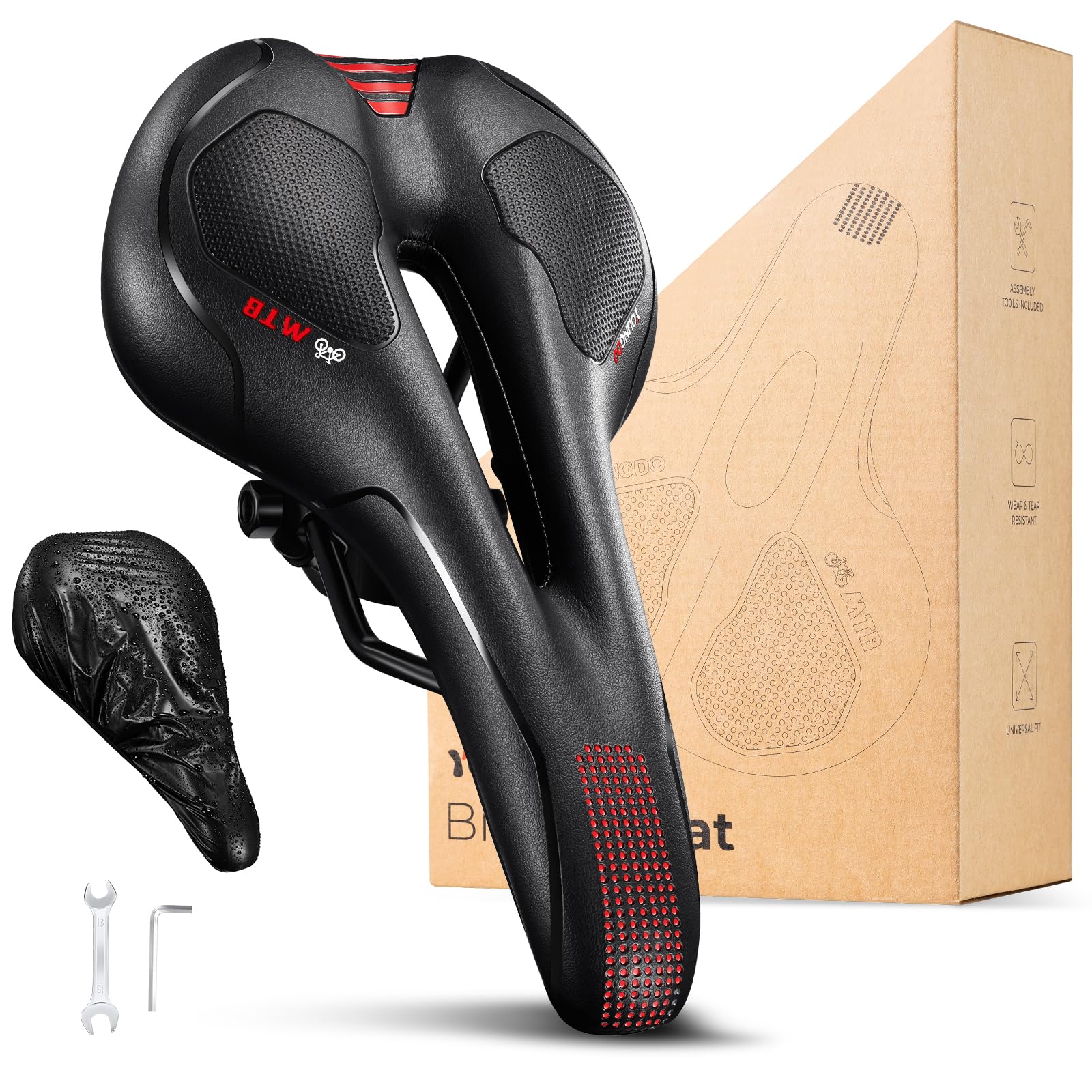 YOUNGDO Fahrradsattel Gel, ergonomisch, mit wasserdichter Abdeckung – Sattel mit Aussparung und PU-Oberfläche