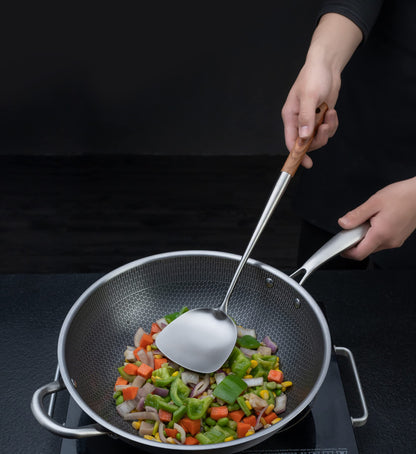 FJNATINH Wok Pfannenwender und Schöpflöffel Set aus 304 Edelstahl