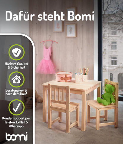 Bomi Amy Kindertisch 2 Stühle – Naturholz Set