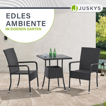 Juskys Gartentisch Yoro Polyrattan mit Glasplatte 60x60 cm schwarz