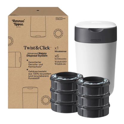 Tommee Tippee Twist & Click Windeleimer, Weiss, 6 Nachfüllkassetten