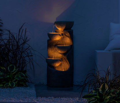 Dehner Gartenbrunnen Salo mit LED-Beleuchtung, Polyresin, grau