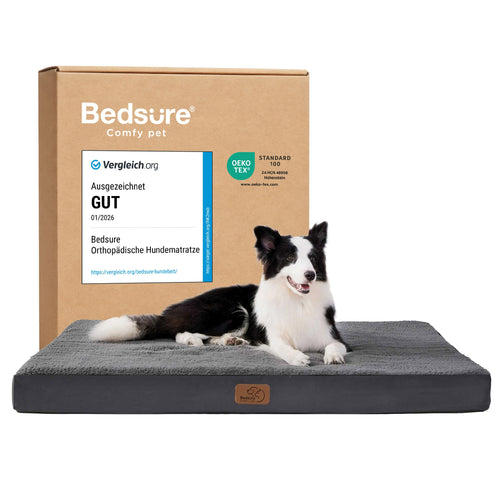 Bedsure orthopädisches Hundebett für grosse Hunde dunkelgrau 91x69 cm – rechteckige Matte mit wellenförmiger Liegefläche