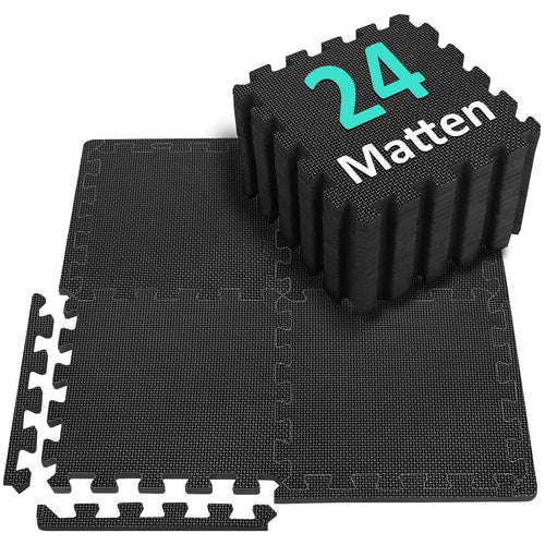 BEAUTYOVO Bodenschutzmatte Set, 24 EVA-Puzzlematten 31x31 cm, schwarz – Steckmatten mit Randstücken