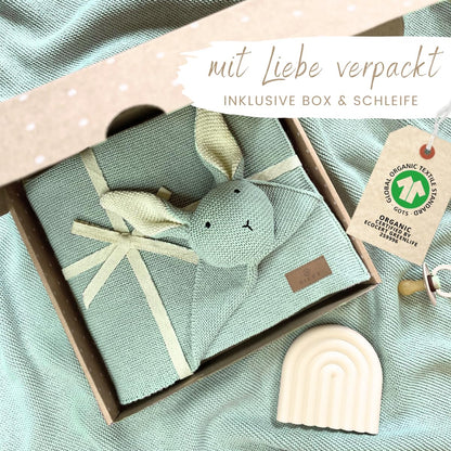 DIKOS SCHMUSE-Hase Babydecke & Kuscheltuch 2-in-1, Bio-Baumwolle, Mint