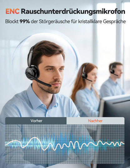 TECKNET Bluetooth Headset mit Mikrofon, AI Noise Cancelling, TK-HS016