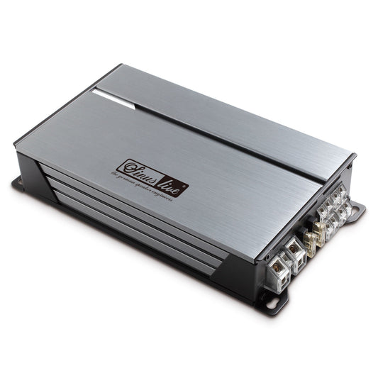 Sinuslive SL-A4100D 4-Kanal Endstufe 240W Silber. Rechteckige, silberne Endstufe. Verstärkt Audiosignale für Kfz-Lautsprecher.