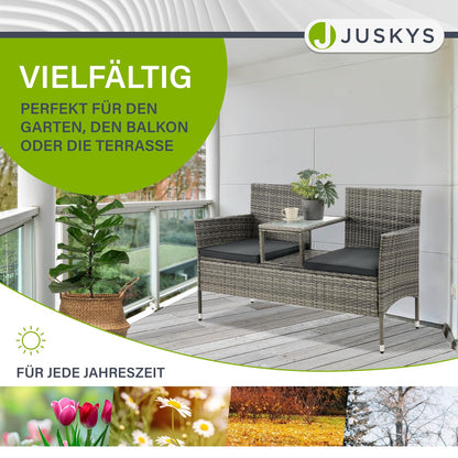Juskys Monaco Polyrattan Gartenbank – 2-Sitzer grau-meliert