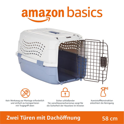 Amazon Basics Hundetransportbox, zweitürig, 58 x 38 x 33 cm, Blau