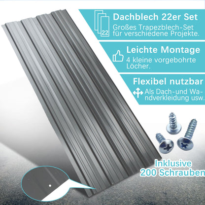Thanaddo Trapezblech 22er Set, verzinktes Stahlblech, 10,12 m², Grau