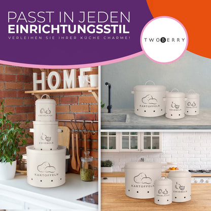 TWOBERRY Kartoffel Aufbewahrungsbox 3er Set mit Sparschäler, Weiss