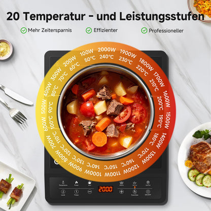 AMZCHEF Induktionskochfeld 1 Platte, 2000 W, Sensorsteuerung, Timer