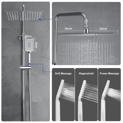 JOHO Duschsystem Regendusche Set ohne Armatur – Chrom 30x30cm eckig