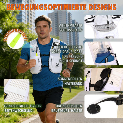 ONETOALL Laufweste mit 2 Trinkflaschen 500 ml, reflektierend, weiss