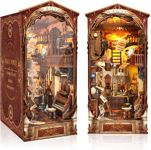 RONSTONE Book Nook Magische Welt DIY Miniaturhaus mit LED-Licht, Bausatz aus Holz mit Staubschutzhülle