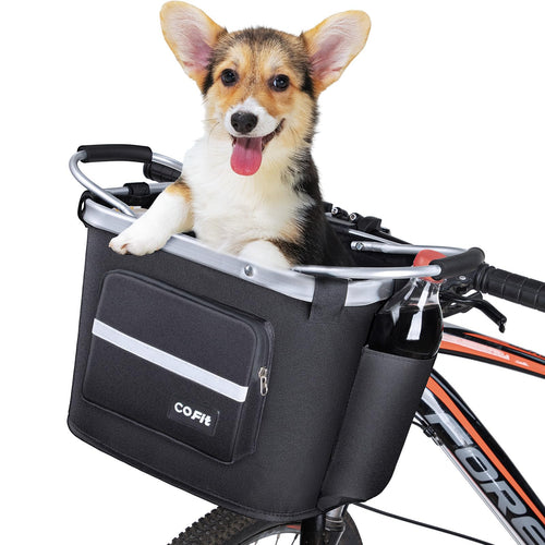 COFIT Fahrradkorb vorne abnehmbar – faltbarer Hundekorb schwarz, Oxford-Gewebe mit Aluminiumrahmen