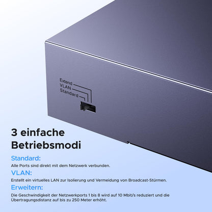 UGREEN 10-Port Gigabit PoE Switch, 8 PoE-Ports, 60W, Metallgehäuse