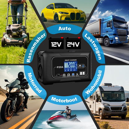 HTRC P20A Autobatterie Ladegerät 12V/24V für LiFePO4 & Blei-Säure